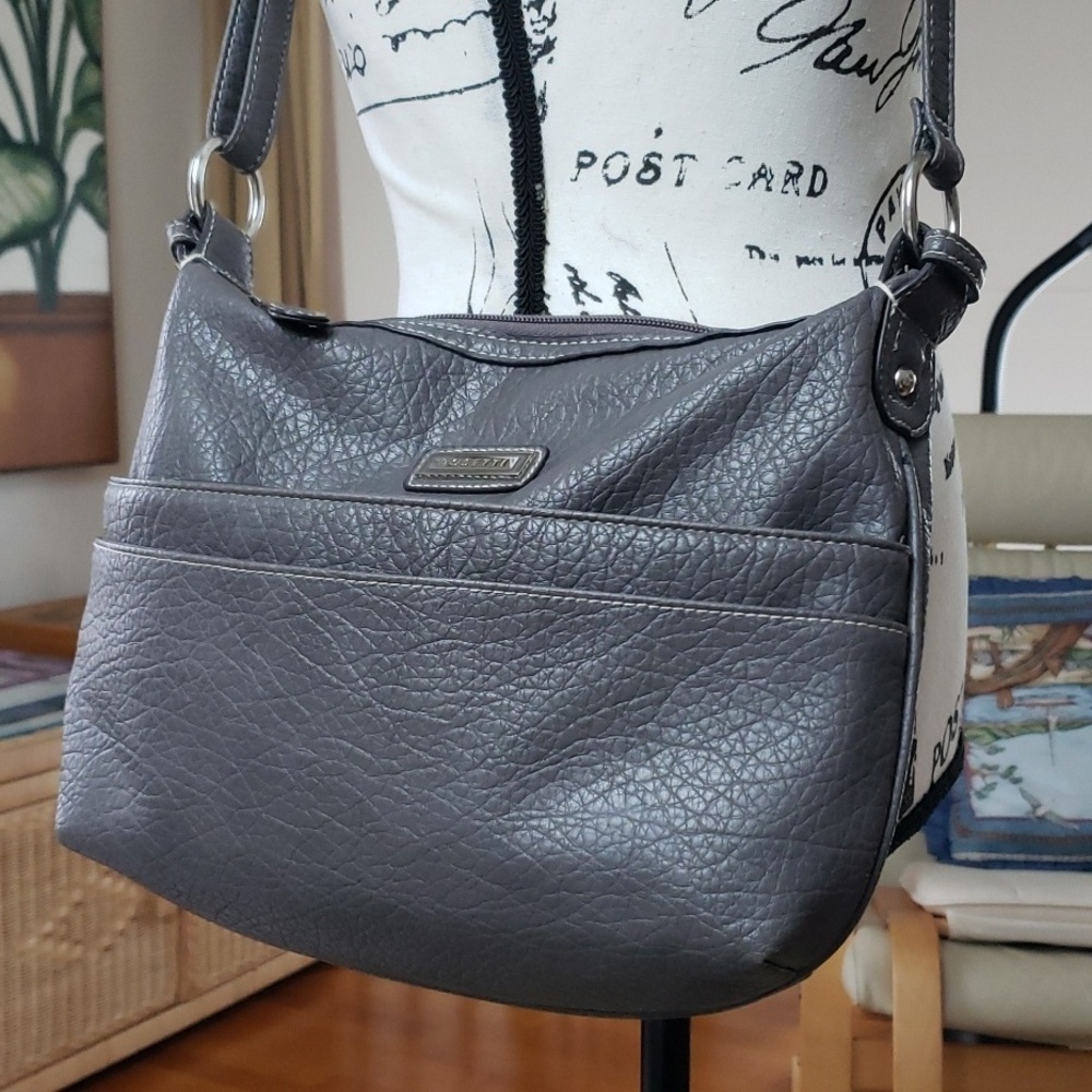 Rosetti Gray Pebbled Faux Leather Crossbody Purse Bag